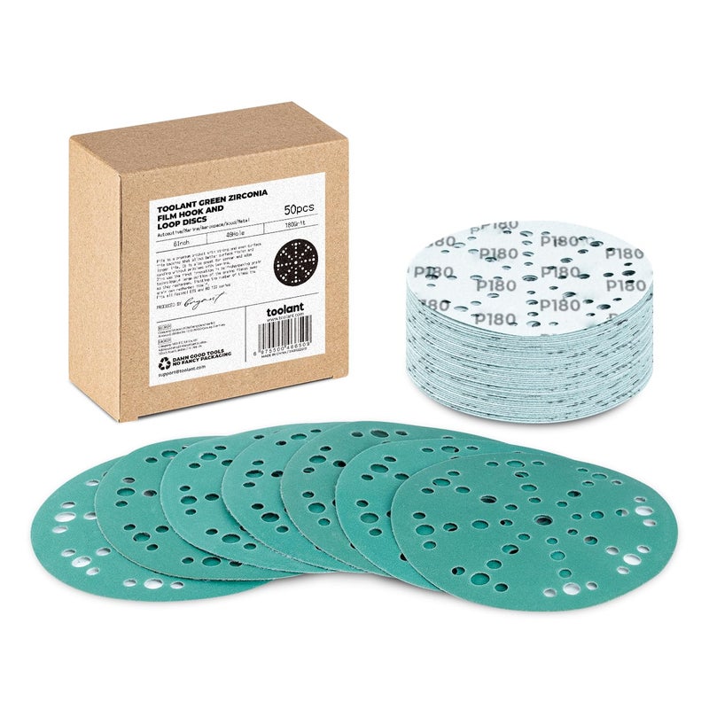 toolant 6 Inch 49 Hole 180 Grit Sanding Disc, Hook and Loop Film Backing Sanding Discs Compatible with Festool Sanders by - 50 Pack - Image 1